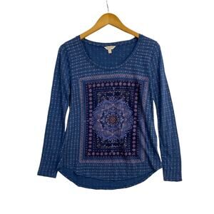 Lucky Brand Top Women's Small Blue Floral Streetwear Stretch Casual Knit Casual